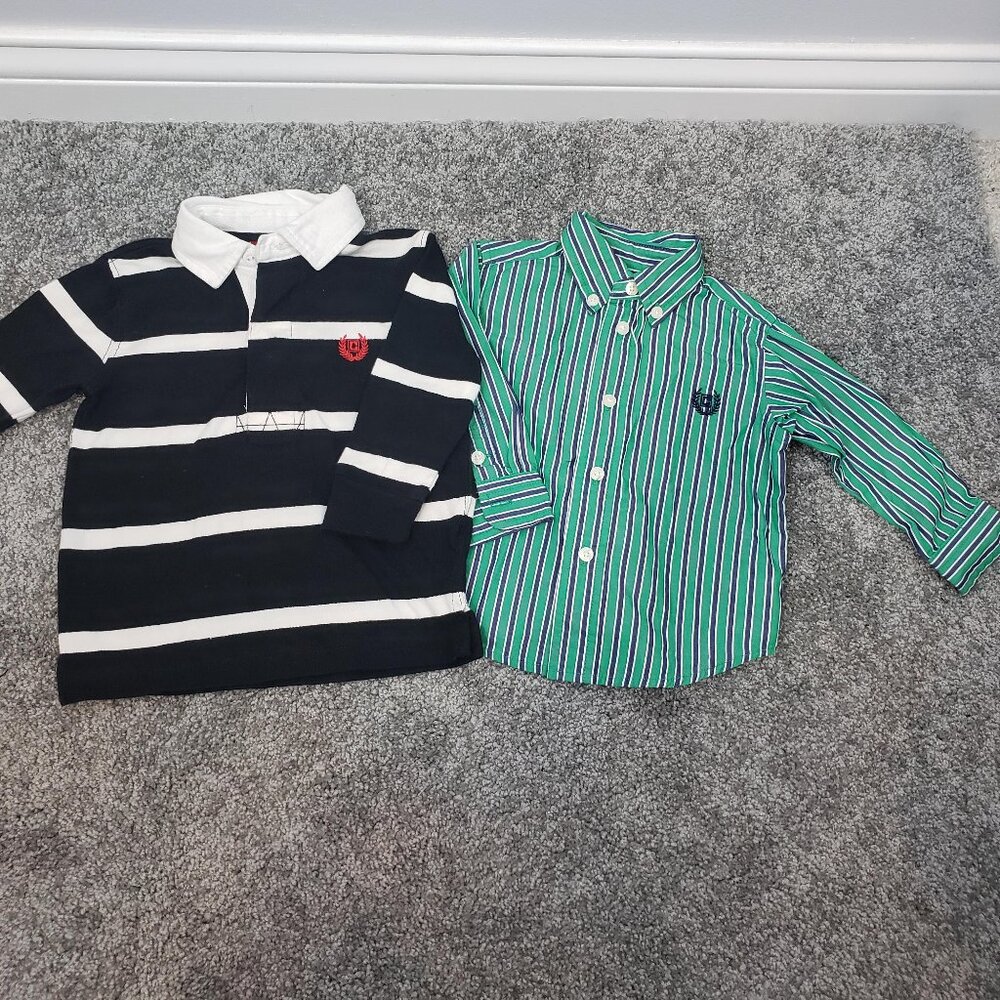 Chaps Lot of 2 Baby Boys long sleeve shirts size 12 month Button Stripes / B79